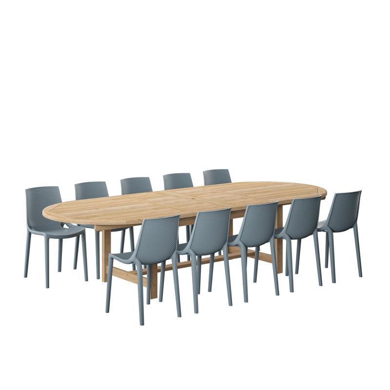 Anautica 10 - Person Teak Patio Dining Set with Oval Table, Gray