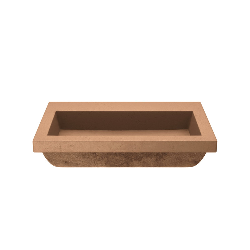 Trough Handmade Rectangular Drop-In Bathroom Sink, Terracotta, No Faucet Hole