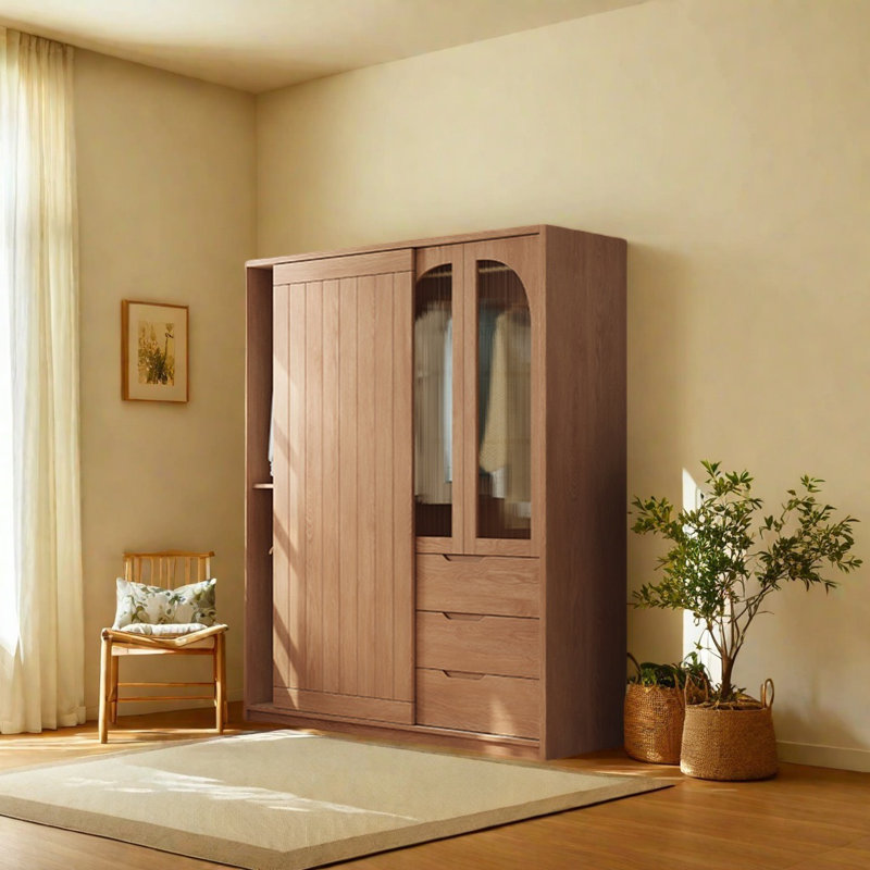 Retro Simple Push Pull Wardrobe, 78.74" H x 47.24" W x 23.62" D