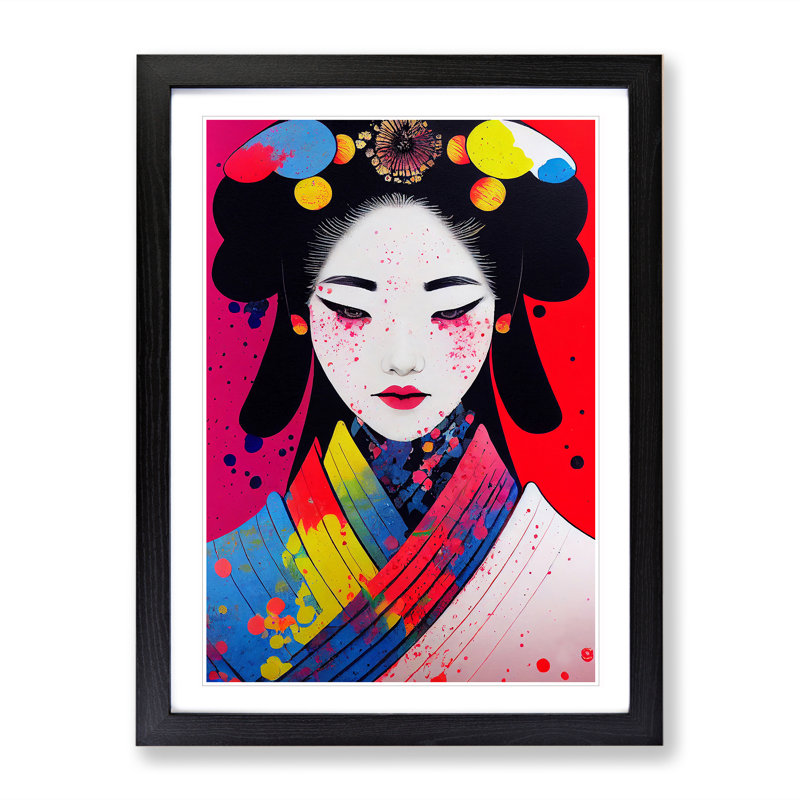 XV1022-3244X Paint Splashed Geisha No.2 - Single Picture Frame Print, 64cm H x 46cm W x 2cm D, Black