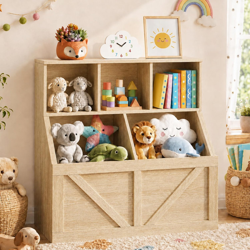 Rangement pour jouets pour enfants, coffre à jouets avec bibliothèque