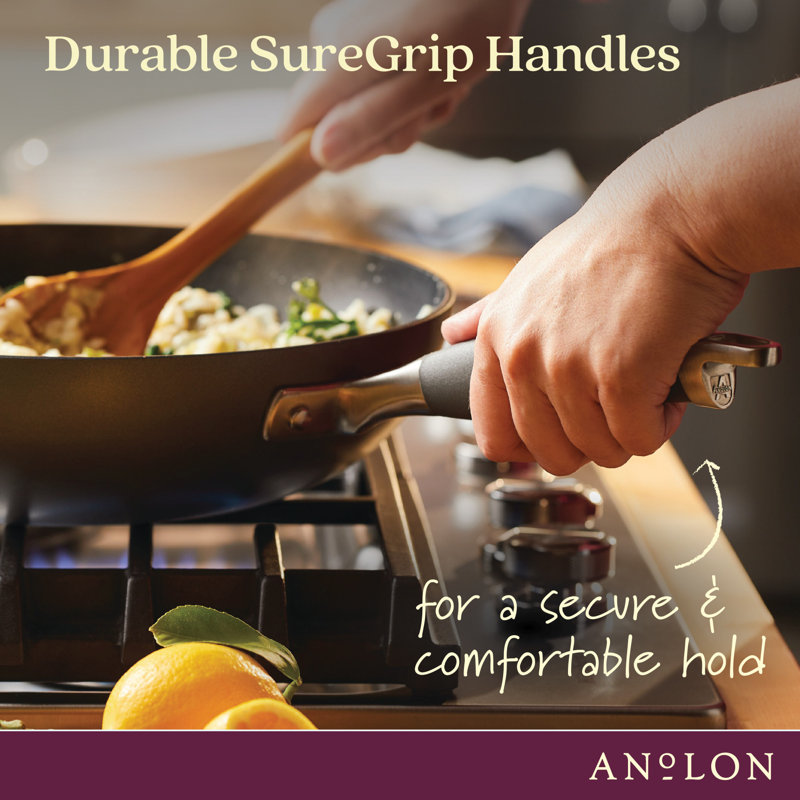 Anolon Advanced Home Hard Anodized Nonstick Deep Frying Pan / Skillet with Lid, 12 Inch, Gray