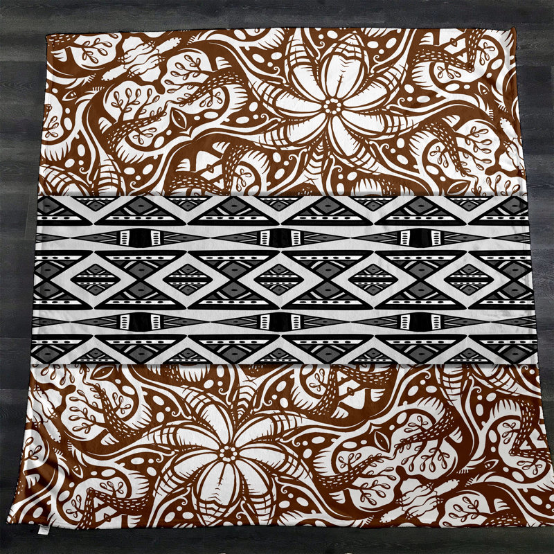 Plain Weave / Muslin Throw Blanket, Mixed Floral and Geometric Design