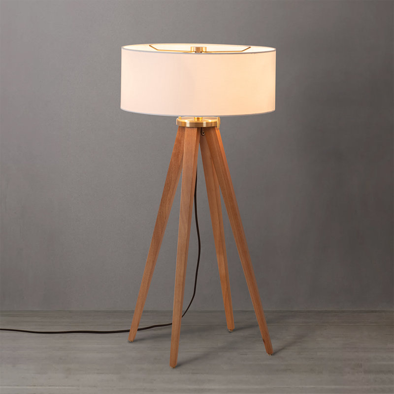 Lampe de table à trépied en bois massif 31 po Quattro, Bois de frêne naturel