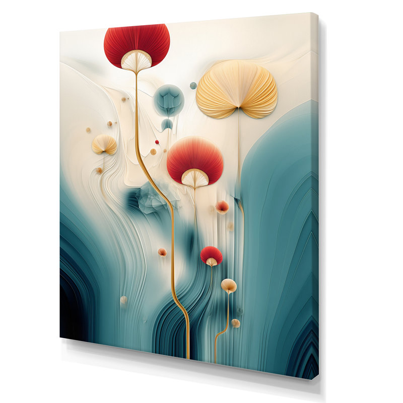«Tender Awakening In Retro Blue and Red», reproduction d'art sur toile géométrique moderne, H 20 po x l 12 po x P 1 po