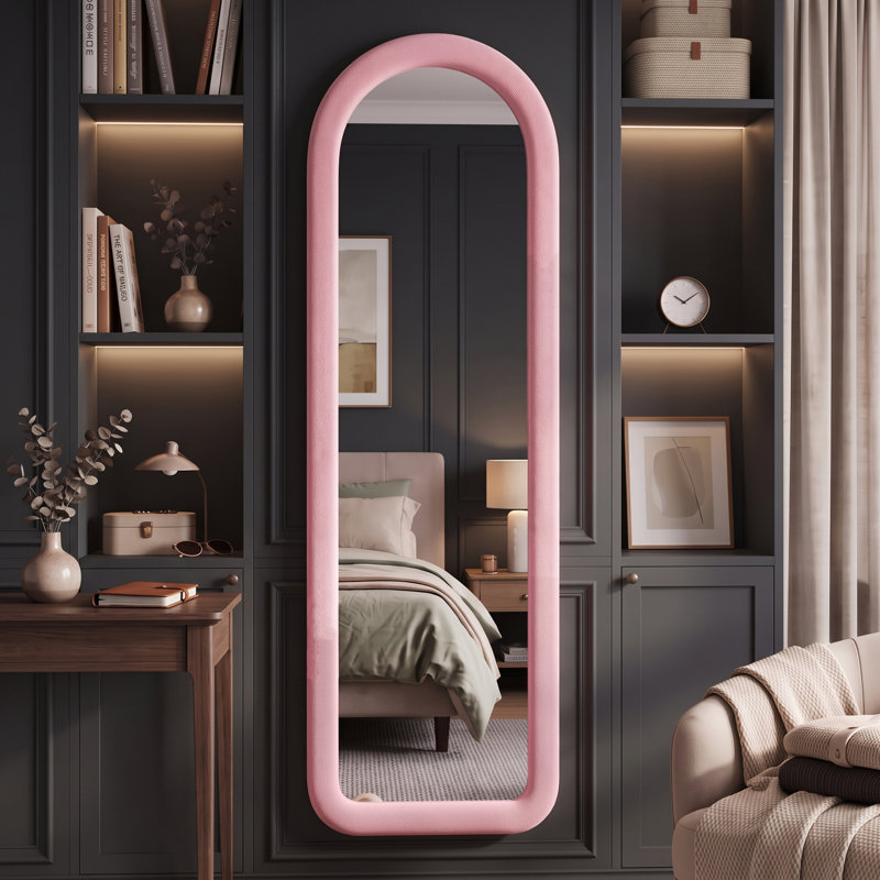 Fabric Leaning and Freestanding Full Length Mirror, Pink, Arch