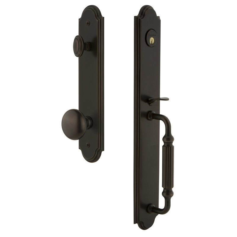 Complete Inactive Arc Dummy Handleset with Fifth Avenue Knob and Rosette, Timeless Bronze