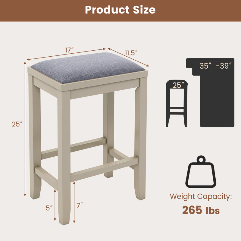 Upholstered Counter Stool with Solid Wood Frame, Counter Stool (25" Seat Height), White