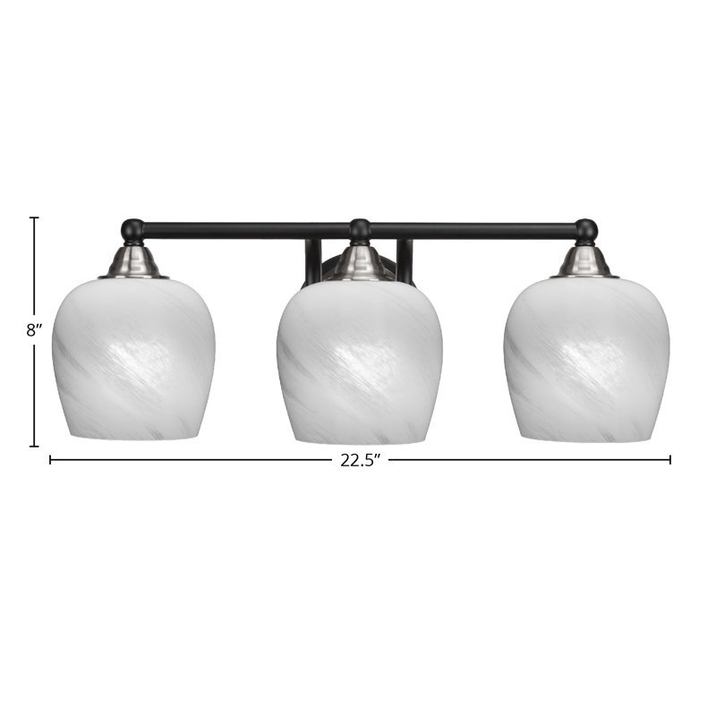 Michell 3-Light Bath Bar, White Marble, Matte Black/Brushed Nickel