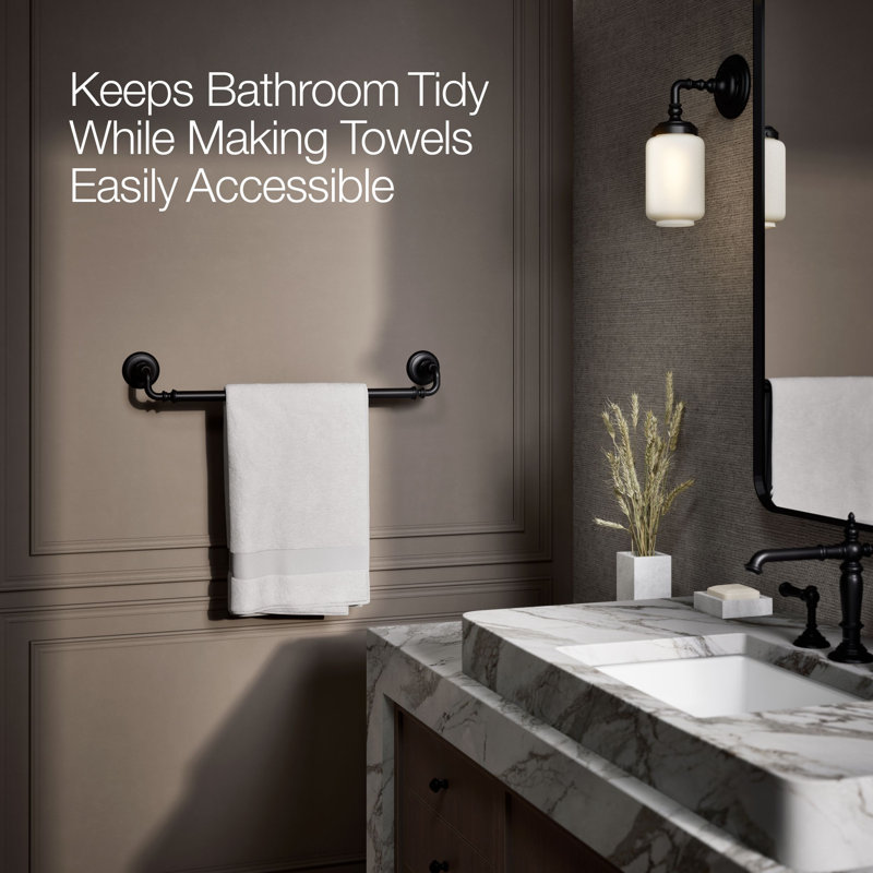 Artifacts® Wall Mounted Towel Bar, Matte Black, 3" H x 27" W x 3.5" D