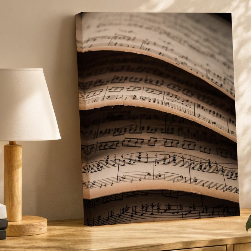Toile, composition en gros plan de musique rétro avec art mural complexe, notes manuscrites et symboles dans un ton sépia chaleureux
