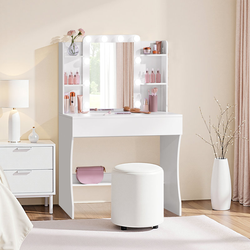 Dressing Table with Mirror, White