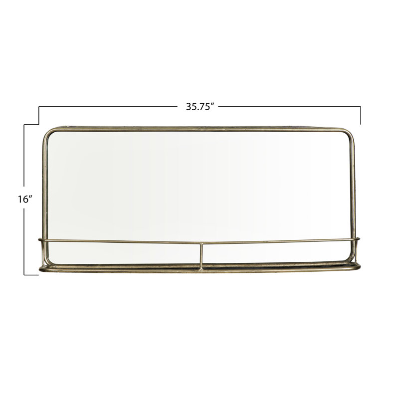 Metal Flat Wall Mirror with Shelves, 40.64cm H x 91.44cm W, Nickel