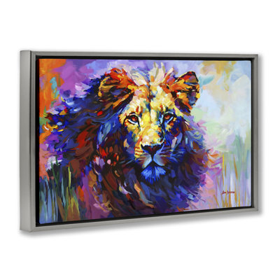 «Paint Strokes Lion Brown», toile flottante encadrée par Leon Devenice