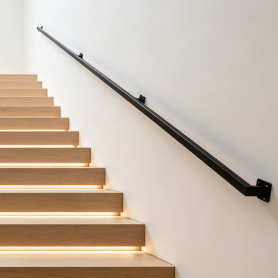 10FT Indoor Stair Railing – Wall-Mounted Metal Handrail, 500 lbs Load Capacity, Black with Reinforced Anti-Slip Design, Indoor/Outdoor Use for Loft, Porch, Deck