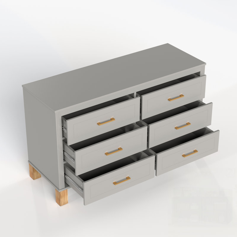 6-Drawer Double Dresser, Gray