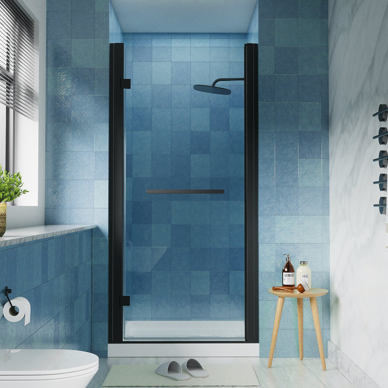 Porte de douche à pivot sans cadre de 34 à 36 po x H 72 po avec verre de sécurité trempé de 1/4 po