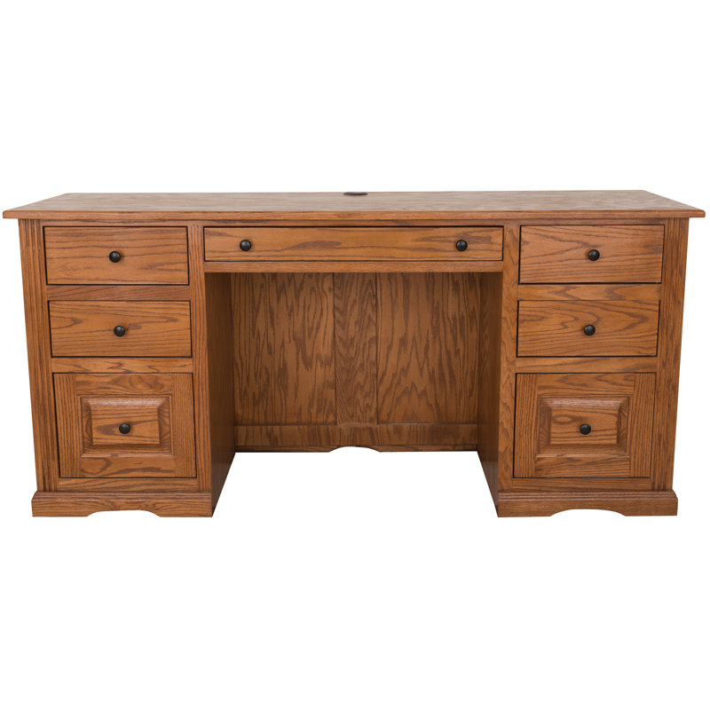Bureau double caisson en bois massif Rafeef, Chêne moyen