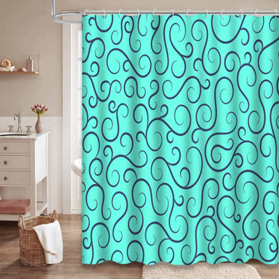 Rideau de douche bleu à spirale abstraite avec 12 crochets Line