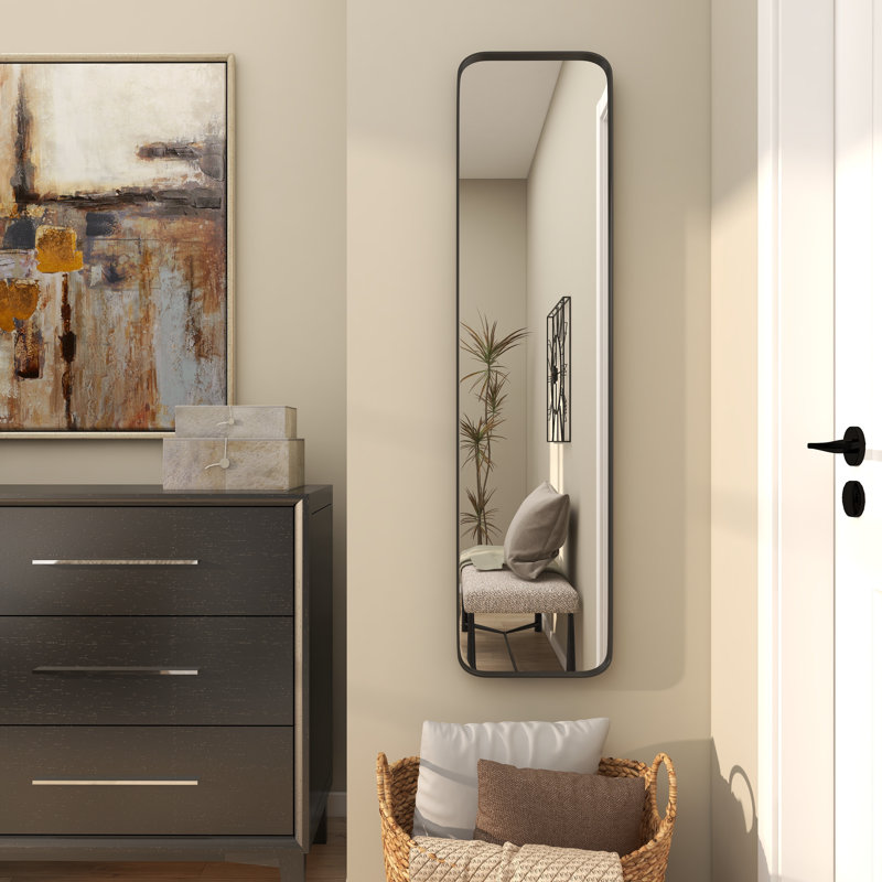 Miroir mural noir en métal avec cadre mince, 47,5 po x 12 po, Noir, noir, noir, noir