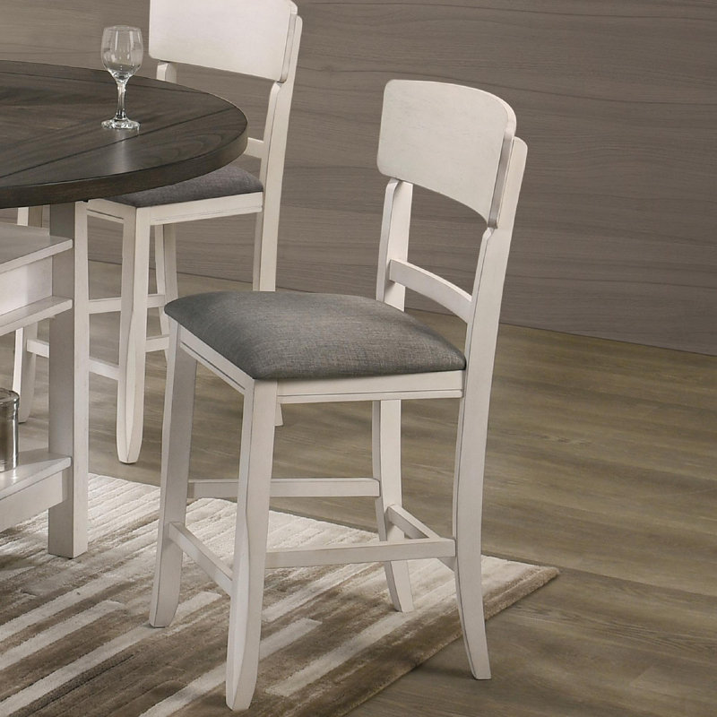 Chaise de salle à manger à hauteur de comptoir 2 pièces, Siège gris / cadre blanc