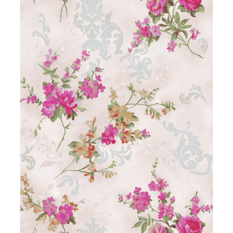 Rouleau de papier peint l 33 pi x p 21 po vines Jessie, Brun clair / rose / beige