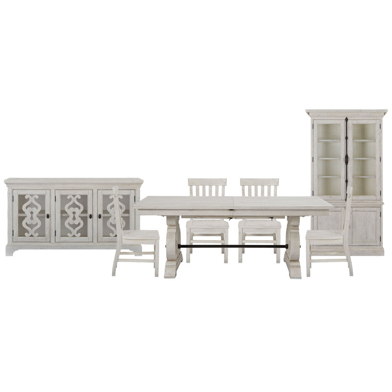 Jaavon Extendable Rectangular Dining Table With 4 Side Chairs Server And Dining Cabinet, 7Pcs:Table,Cabinet,Server,4Chairs