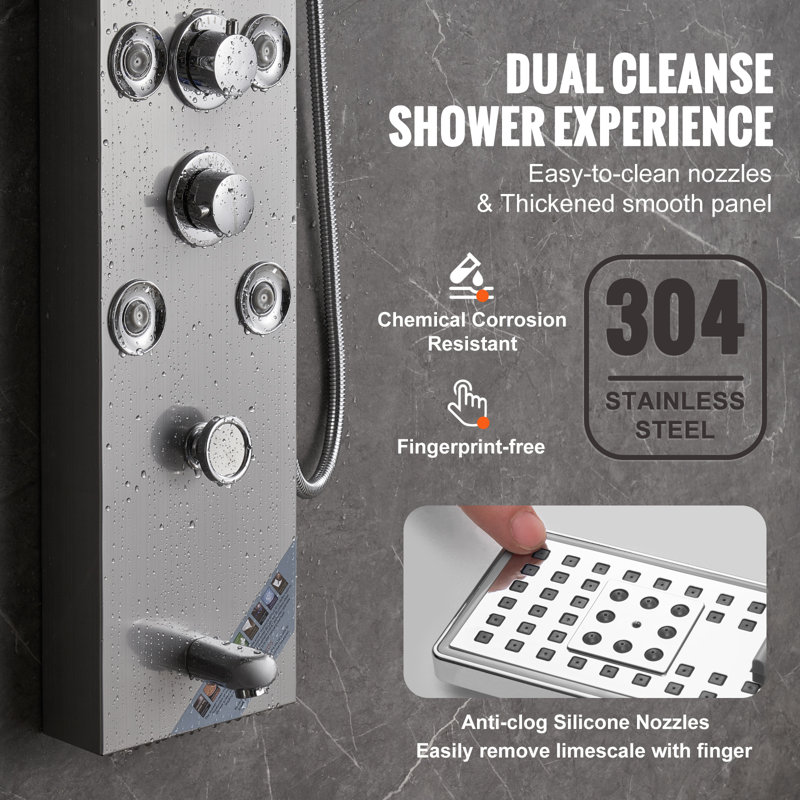 52.9'' Stainless Steel Wall-Mounted Shower Panel with LED Display