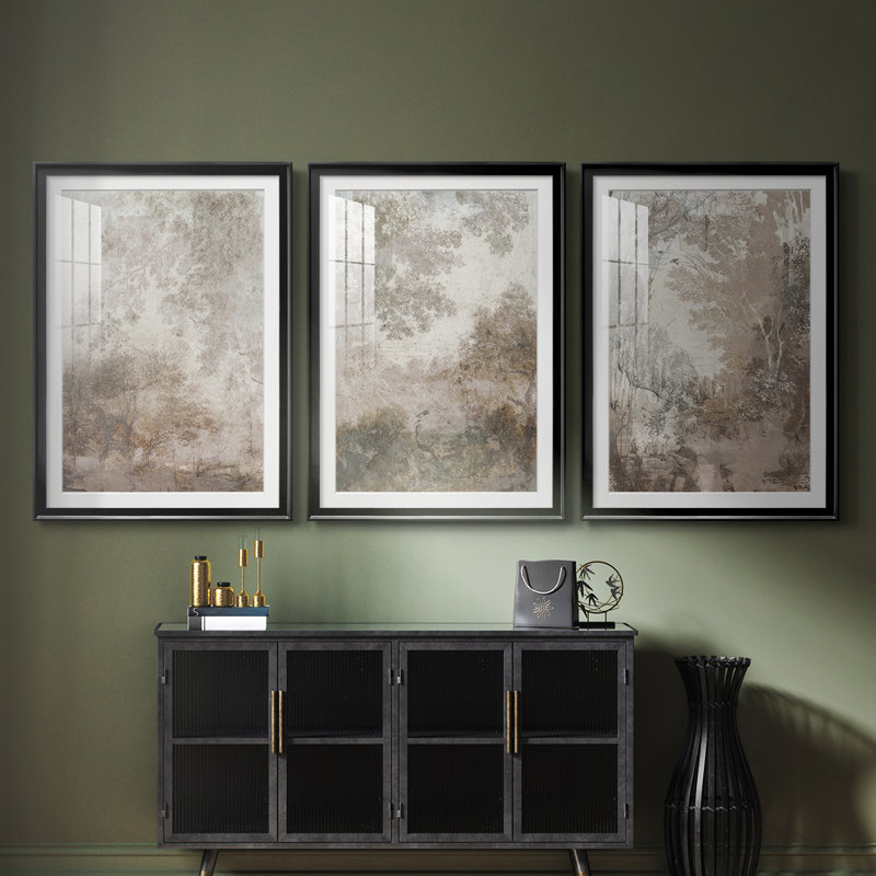 Fresco Collage I  -Custom Framed  Premium Print W Matt - 3 Pieces, 27" H x 39" W, Black