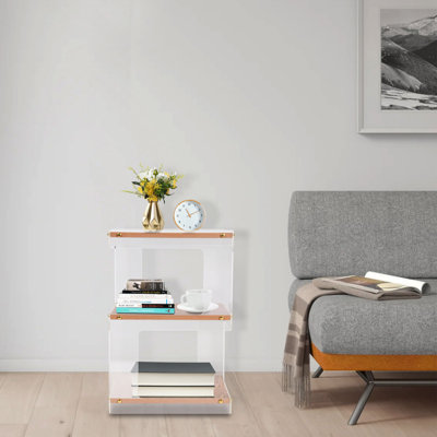 Table de chevet à 3 niveaux avec table de rangement ouverte en acrylique et table de bout carrée pour salon
