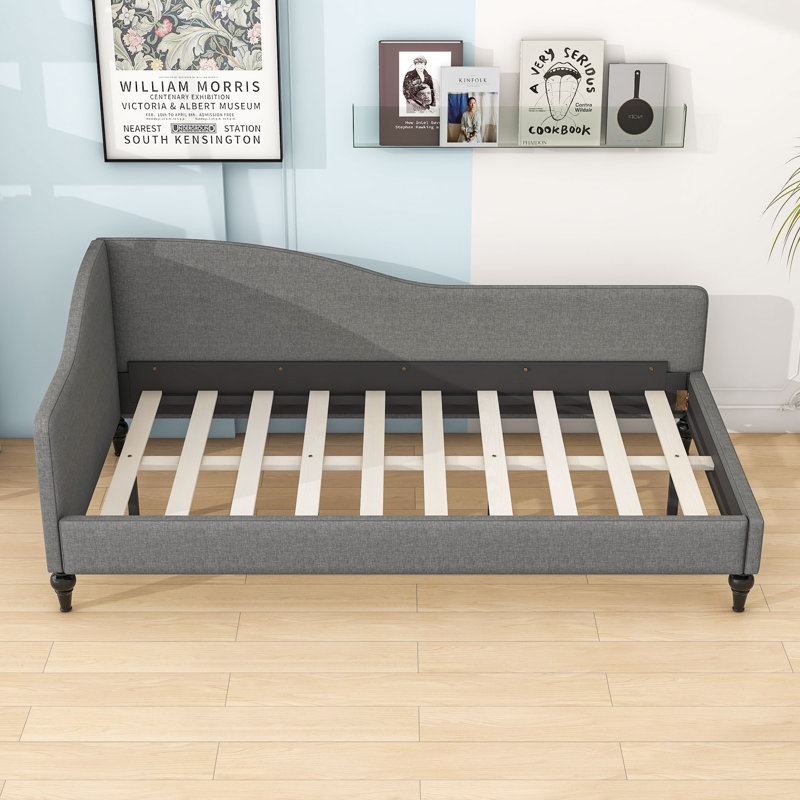 Wood Upholstered Daybed with Legs and Backrest, Twin, Gray