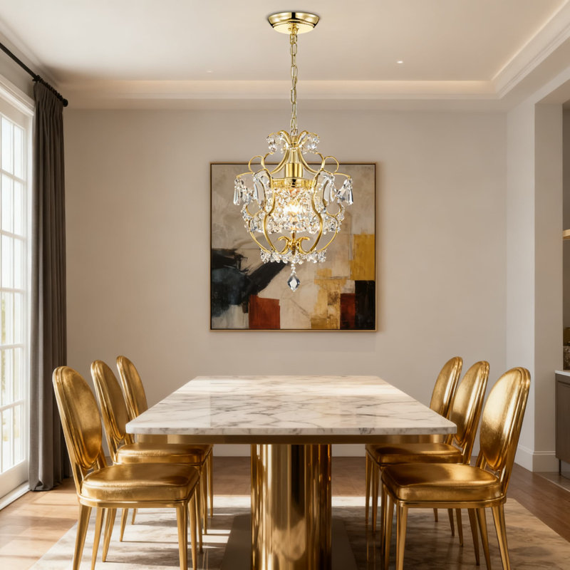 Petit lustre en cristal, plafonnier doré pré-assemblé à 90% avec cristaux en acrylique pour la chambre à coucher, le placard, la salle de bain, le vestibule et la salle à manger
