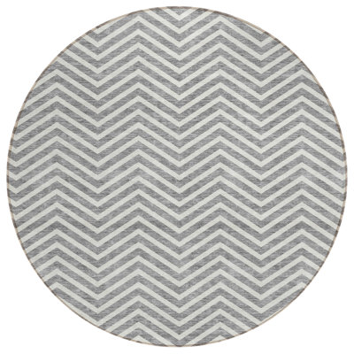 Tapis rond lavable intérieur 8 pi à chevrons gris