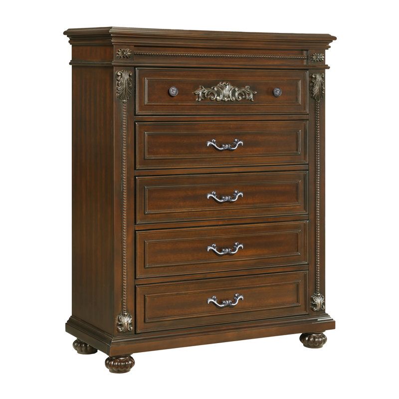 Ensemble de chambre à coucher 5 pièces Isabella, Cinq articles : lit, commodes, miroir, table de c, Grand lit