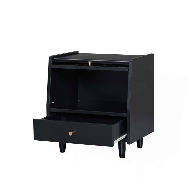 Ensemble de chambre à coucher 3 pièces avec cadre de lit en bois, 1 table de chevet rétro et 1 coiffeuse de maquillage avec tabouret
