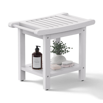 Shower Bench Seat,Waterproof Shower Stool With Handles & Storage Shelf, Shower Chair