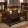 Cawthon 2-Drawer Coffee Table, Cherry Color, Wood, glass tabletop with wood edge, rectangular
