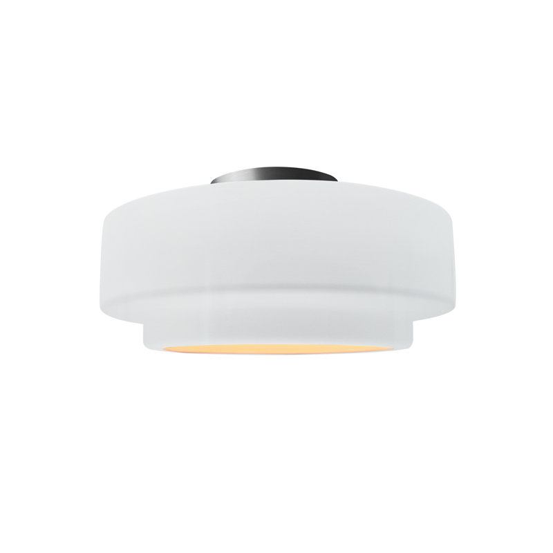 Plafonnier semi-encastré en céramique Dottie, Nickel brossé, Blanc brillant / blanc brillant, H 7 po x l 12 po x P 12 po