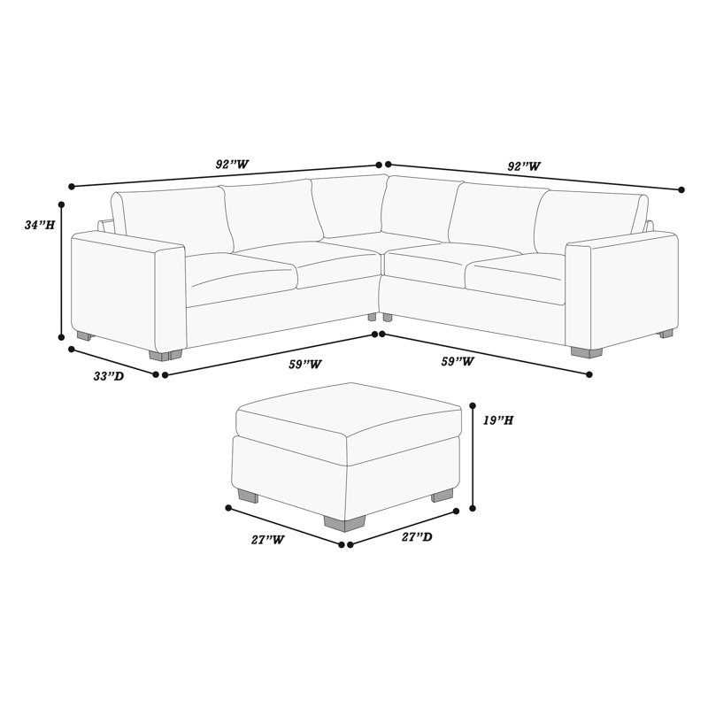 Canapé modulaire gris foncé en forme de L 4 avec revêtement en velours côtelé, accoudoirs carrés et pour une vie confortable et moderne