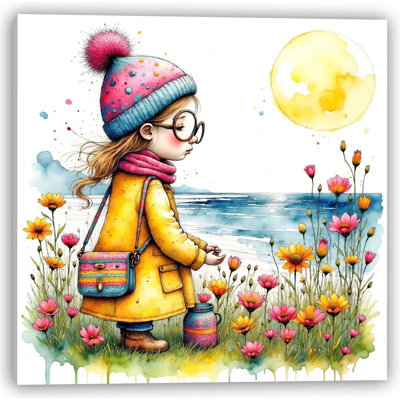 «Whimsical Seaside Dream - A Girl’s Gentle Moment by the Ocean»