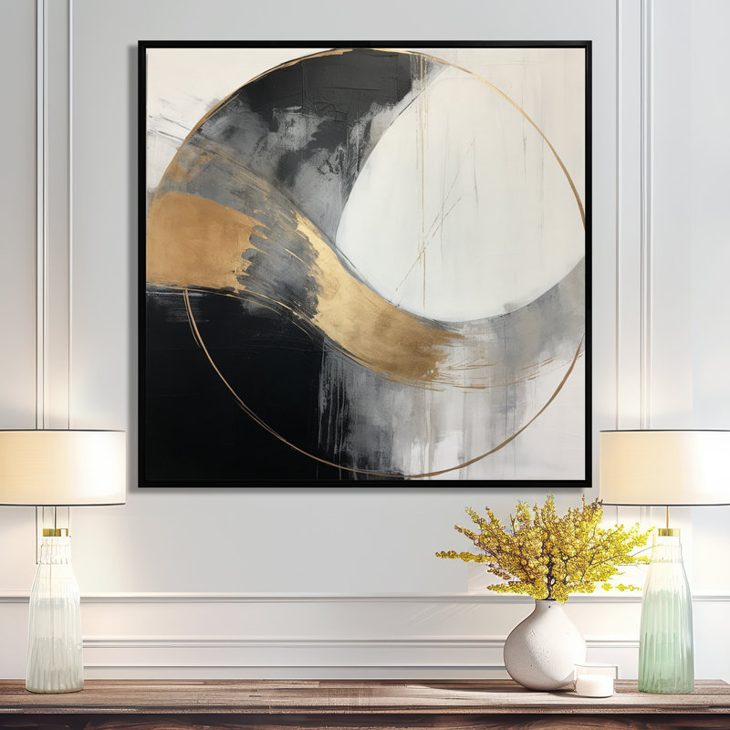 «Full Moon Time Balance II», art mural abstrait, Toile avec cadre flottant noir, H 36 po x l 36 po x P 1,5 po