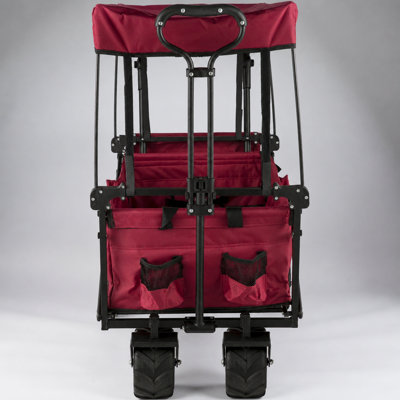 Très grand chariot de jardin pliable avec auvent amovible, chariots pliants avec roues et rangement arrière pour une utilisation polyvalente