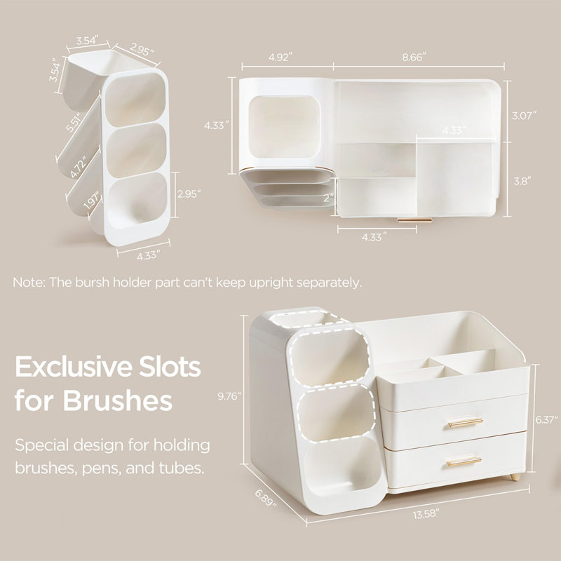 Organisateur de maquillage avec porte-pinceau (blanc), Blanc