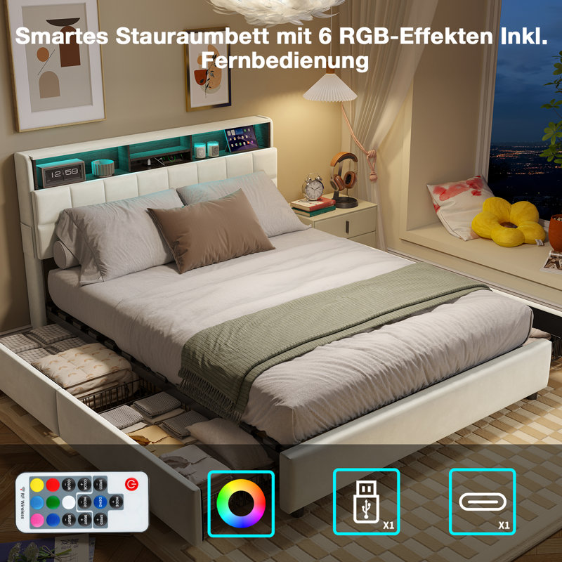 Upholstered Ottoman Bed, EuropeanDouble (140 x 200 cm)