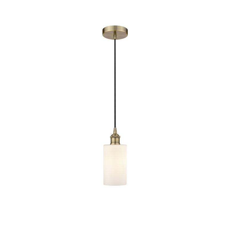 Luminaire suspendu cylindrique à 1 lumière Ervine, Laiton antique, Blanc mat