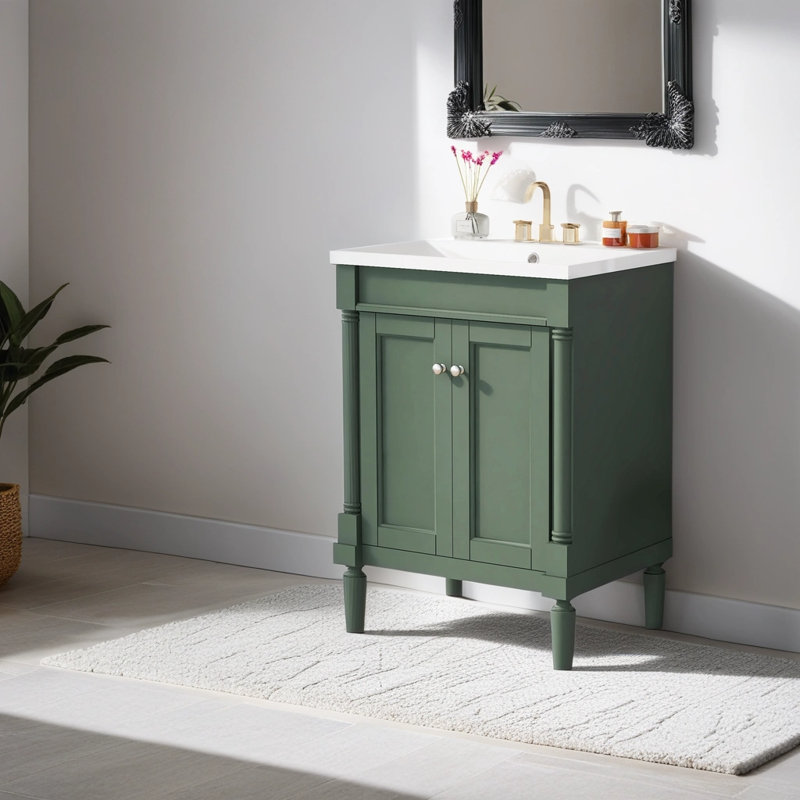 Meuble-lavabo moderne 24 po avec lavabo supérieur et armoire de rangement, Vert