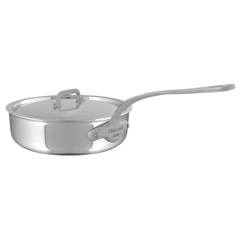 Mauviel M'Cook SB 5-Ply Saute Pan With Lid, Brushed Cast Stainless Steel Handle, 3.4-Qt
