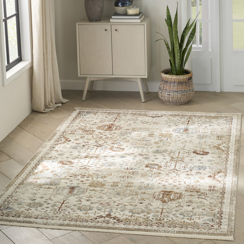 Yenier 5'3" x 7' Ivory Rust Vintage Indoor Rug, Rectangle 5'3" x 7'