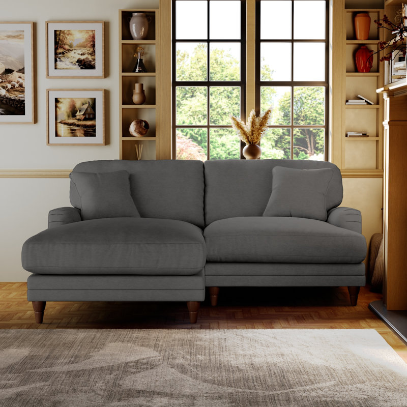 Elfur 3 Seater Sofa & Chaise, Charcoal, Left Hand Facing, Burnished Beech