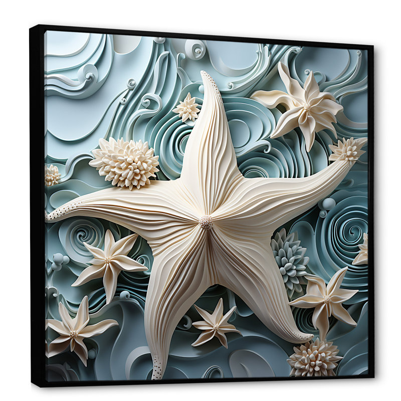 «White and Blue Oceanic Starfish Gem», art mural étoile de mer, Noir, H 16 po x l 16 po
